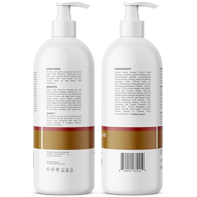 Apple Cider Vinegar Shampoo, Deep Cleans, Clarifies, Detoxes Scalp & Hair, Balances pH, Botanical, Sulfate & Paraben Free, 16 fl oz Each