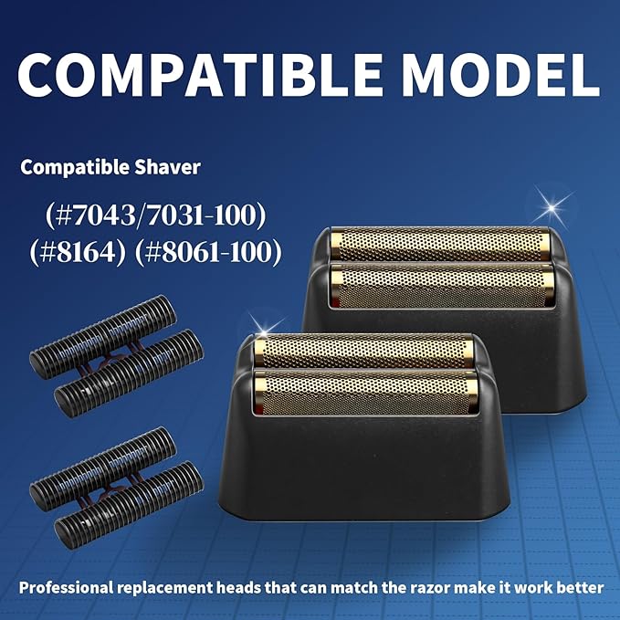 Professional 5 Star Series Finale Shaver Replacement Foil and Cutter Bar Assembly Compatible with Shaver Foil 7031-100, 7043-100 Super Close Shaving Replacement Heads (Black 4 Pack)