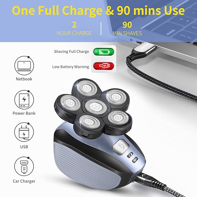 Head Shavers for Men - Upgraded Multifunctional Bald Head Shaver, Waterproof Electric Razor for Men Cordless Rechargeable Shaving Grooming Kit (Blue)