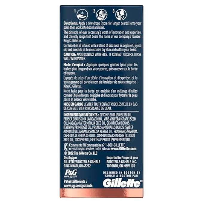 King C. Gillette Beard Oil for Men - Argan,Jojoba,Avocado,Macadamia Seed and Almond Oils - Moisturize and Soften Beard,(Pack of 2)