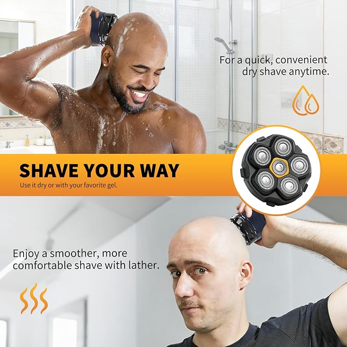 6 Blade Magnetic Replacement Shaving Heads for 6D Bald Head Shavers, Compatible with Most Magnetic Electric Razors for Men (3 Packs)
