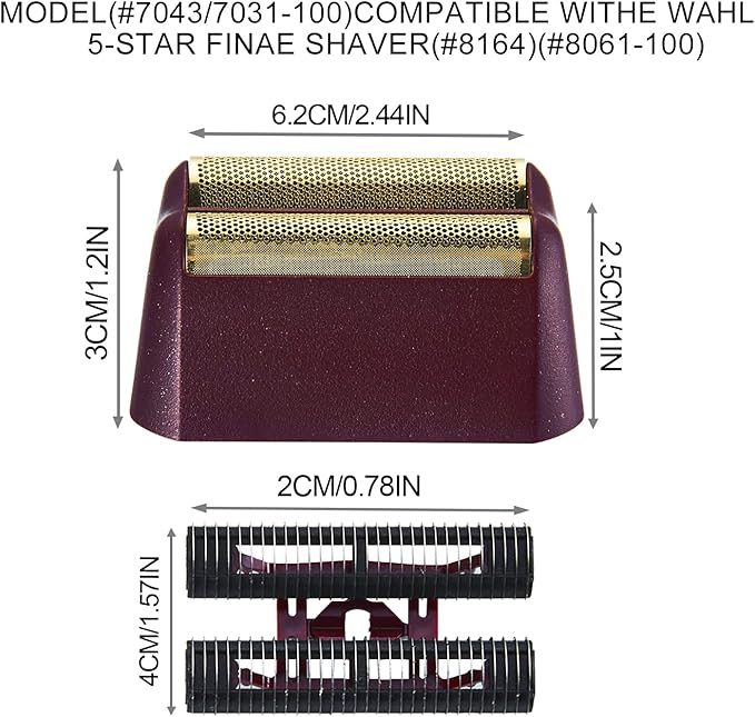 2 pcs Professional 5 Star Series Finale Shaver Shaper Replacement Super Close Gold Foil and Cutter Bar Assembly Compatible with Wahl Shaver Foil Model 7043-100,7031-100(Red)