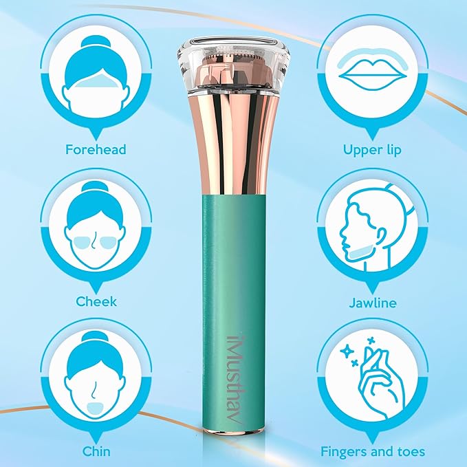 Facial Hair Remover for Women – Painless Flawless Electric Razor, Epilator & Trimmer 18K Gold-Plated Dual Ring Floating Head 20mm, USB Rechargeable, 360° LED Light for Face, Lip & Chin
