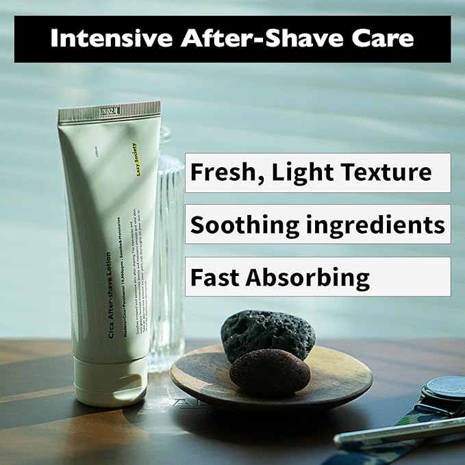 Lazy Society Cica Aftershave Lotion 3.38 fl oz – Soothing Post-Shave Moisturizer with Centella, Refreshing Lightweight Formula for Men’s Sensitive Skin