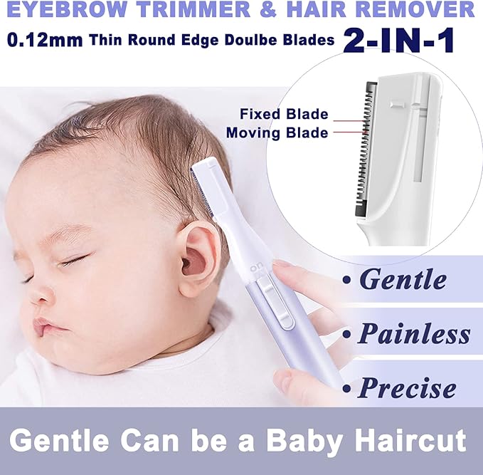 Electric Eyebrow Trimmer for Women, Facial Hair Razor Removal for Men, Mini Epilator for Bikini, Remover for Face, Chin, Peach Puzz, Lips, Body, Arms, Legs, Battery Operated (Purple)