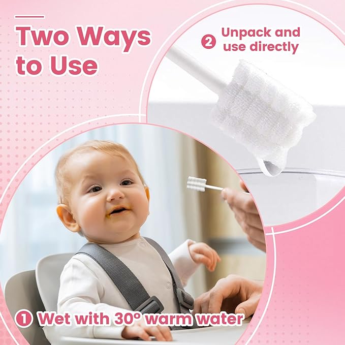 Baby Tongue Cleaner 96-Count, Newborn Oral Care Gauze Swabs – Soft Disposable Mouth Wipes, Individually Wrapped Travel Pack, Infant Tongue Brush for 0-36 Months