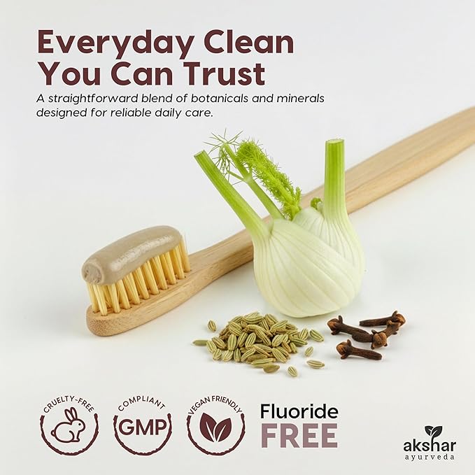 AKSHAR Ayurveda Herbal Ayurvedic Natural Toothpaste – Fluoride Free Toothpaste for Kids & Adults – Fennel Seed & Clove Flavor – Cruelty Free, Vegan, Vegetarian, Anti-Plaque Tooth Paste (5.29 oz)