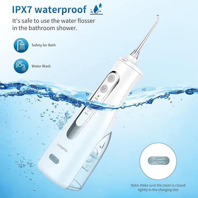 White Cordless Water Flosser for Teeth | Portable Oral Irrigator with 4 Modes | IPX7 Waterproof, Rechargeable, 300ml Water Tank for Everyday Oral Care & Travel
