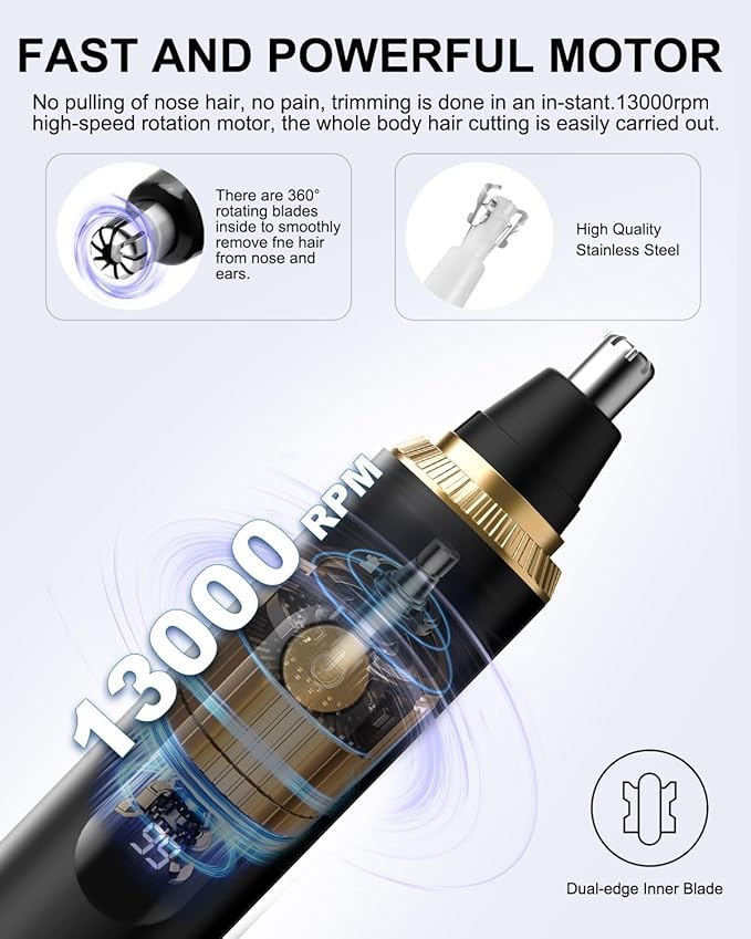Nose Hair Trimmer for Men and Women,2025 Professional Painless IPX7 Waterproof Eyebrow & Facial Hair Trimmer,USB Rechargeable with LED Display Dual-Edge Blades for Smoother Cutting,Christmas Gifts