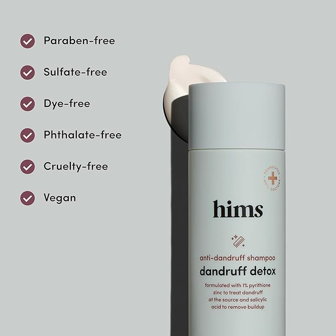 hims Dandruff Detox Shampoo - Pyrithione Zinc, Argan Oil, & Avocado Oil Formula - Dandruff Shampoo for Flaky & Itchy Scalp - Sulfate-Free, Paraben-Free - Evergreen Mint Scent - 6.4 Fl Oz, 2 Pack
