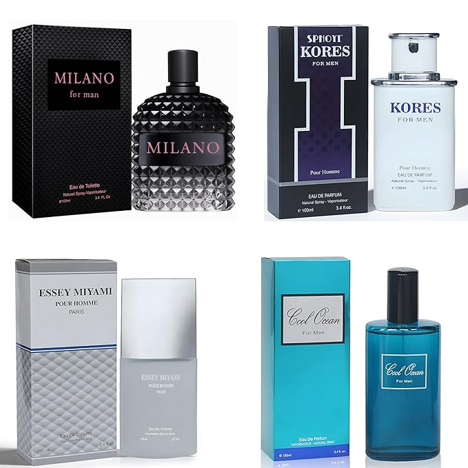 META-BOSEM Mens Cologne Set, Eau de Parfum, 4 Pack (3.4 oz / 100 mL Each), Essey Miyami, Valentine for Men, Cool Ocean, Kores, Classic Barbershop Mix, for commute, summer days and travel