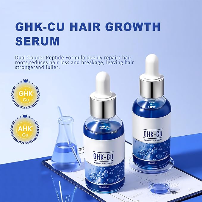 GHK-Cu Hair Growth Serum, Scalp Nourishing Thickening Serum for Men & Women, Anti-Breakage Strengthening Essence, Lightweight Non-Greasy Formula for Fuller Voluminous Strands