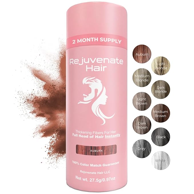 Fibers for Thinning Hair (Auburn), Undetectable Hair Powder for Women & 100% Natural Hair Building Fibers - Conceals Hair Loss - Bald Spot Cover Up Hair Powder, 2 Month Supply