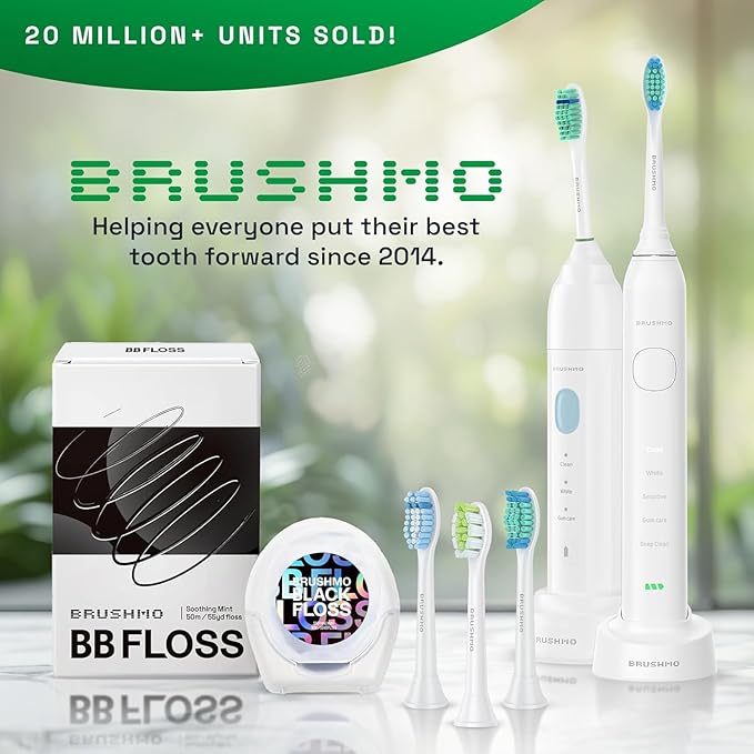 Brushmo Total Clean Replacement Toothbrush Heads, Compatible with Philips Sonicare Click-on Electric Toothbrush Handles, 8 Standard Replacement Heads, Soft Dupont Bristles, BM618, White