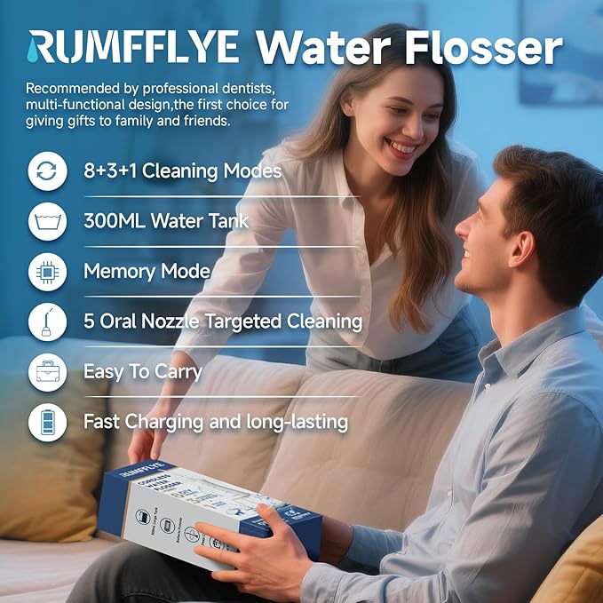 Water Dental Flosser Teeth Pick 300ML Portable Cordless Oral Irrigator for Teeth Cleaning with 4 Modes 5 Jet Tips 12 Pressure Settings USBCharger IPX7 Irrigation Cleaner for Home Travel White