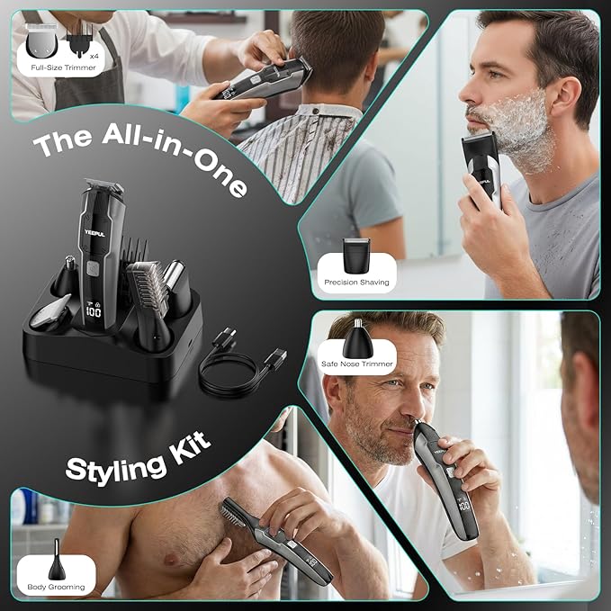 [2026 Upgrade] Beard Trimmer for Men, 12-in-1 Cordless Grooming Kit with Charging Dock, Professional Barber Hair Clippers, IPX7 Waterproof Body Groomer, Electric Razor for Nose/Ear/Mustache/Facial