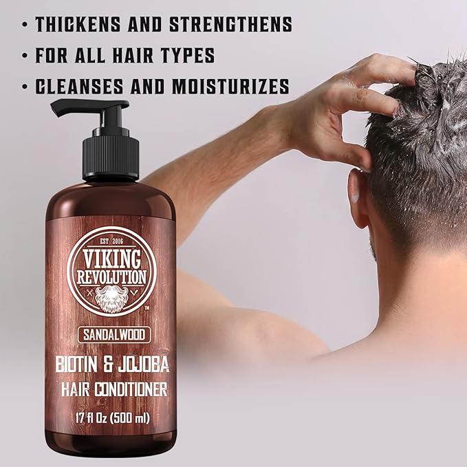 Viking Revolution Sandalwood Conditioner with Biotin and Jojoba Oil - Mens Conditioner Natural Hair Conditioner for Men with Vitamin B5 (17 Oz)