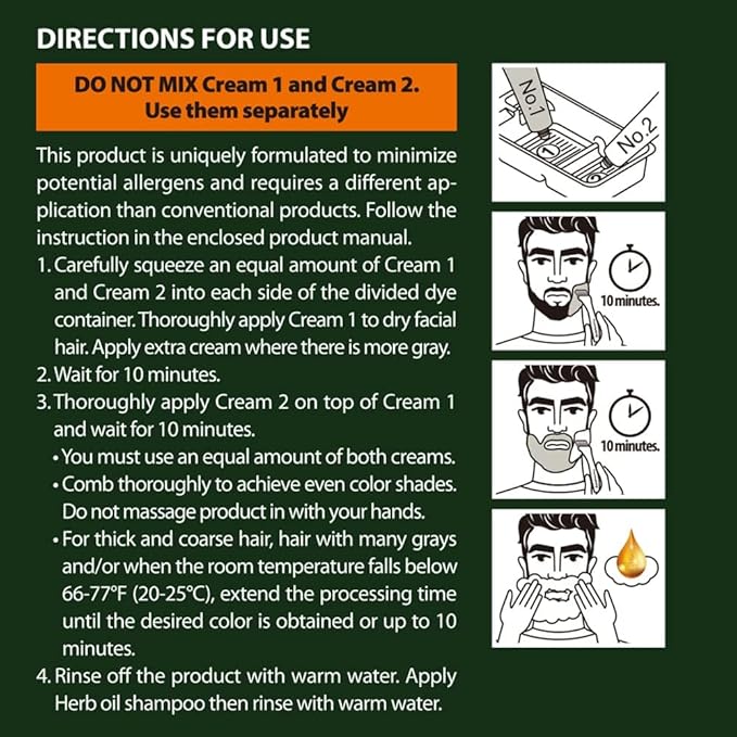 Herb For Men Mustache & Beard Dye, PPD-Free Ammonia-Free, Vegan with Natural Ingredients, Odorless, Gentle for Sensitive Skin, No Skin Irritation (3 Pack)