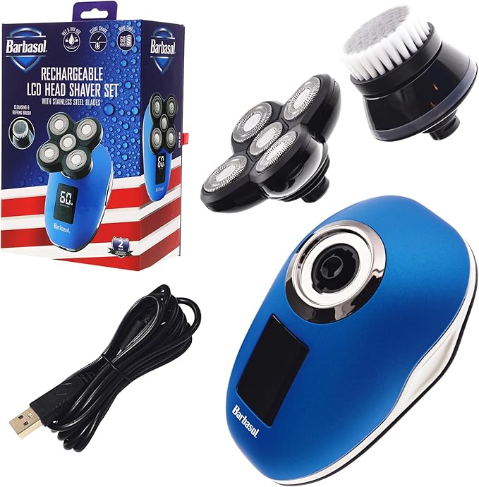 Signature Series Rechargeable Wet and Dry Rotary Head Shaver with Stainless Steel Blades, Cleansing/Buffing Brush and LCD Screen