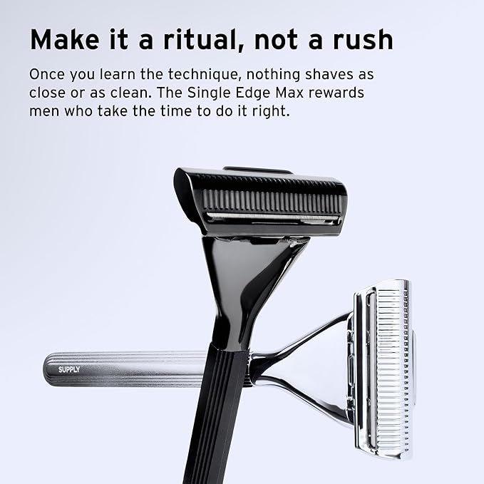SUPPLY Single Edge Max Blade Refills for Men – Includes 8 Black Label Steel Replacement Blades – Crafted in Japan