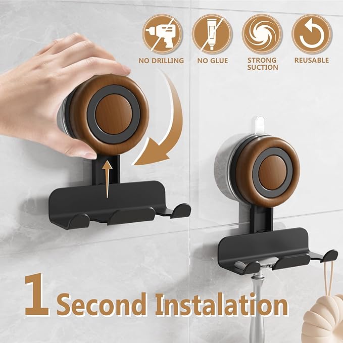 Razor Holder for Shower 2 Pack, Suction Cup Shaver Holder for Wall, Removable&Reusable Suction Cup Hooks for Bathroom, Damage-Free Suction Shower Hooks, Wall Mounted Razor Stand, Black