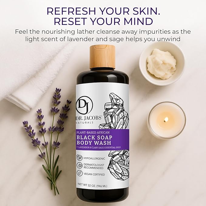 Dr. Jacobs Naturals Pure Castile Soap Liquid Body Wash, Lavender - Plant Based Soap Infused with Vitamin E and Aloe Vera to Moisturize Dry and Sensitive Skin - Made in The USA - 32 oz, Pack of 1