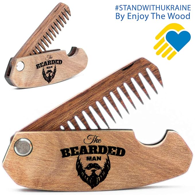 Beard Comb Personalized Gifts Anniversary Gift Wooden Brush Custom Comb Groomsmen Gift Hair Brush Pocket Brush Birthday Gift for Boyfriend (Walnut, The Bearded Man)