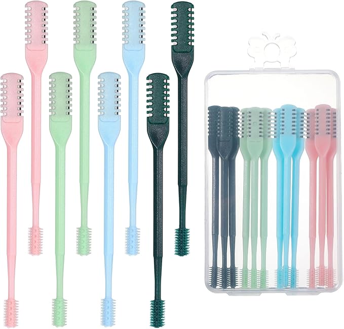 8 Pcs Nasal Hair Cutter 360° Rotating Nose Hairs Remover Tool Double Sided Nose Hair Trimmer Portable 2-in-1 Nasal Cutter Sticks Noses Knife with Soft Cleaning Brush for Home Travel Essentials