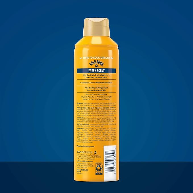 Gold Bond No Mess Talc-Free Body Powder Spray, 7 oz., Fresh Scent, with a Triple Action Formula