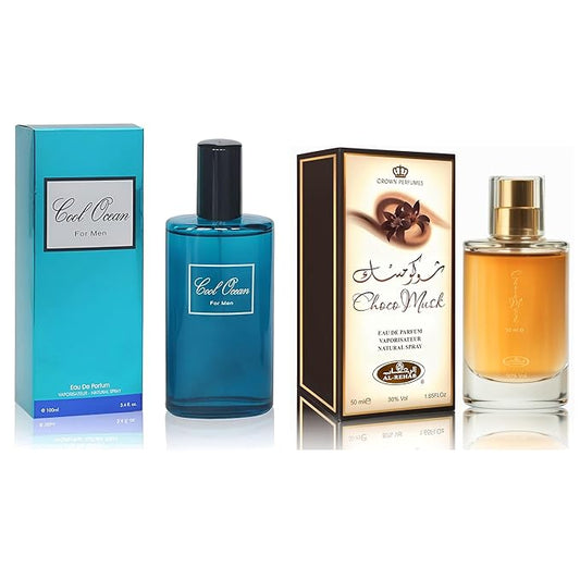 META-BOSEM Men's Perfume Gift Set, EDP, 2 Pack (3.4 oz / 100 mL each), Choco Musk, Cool Ocean, Modern Fresh & Aquatic Blue, for everyday & summer & travel, Long-Lasting, Gift Ready