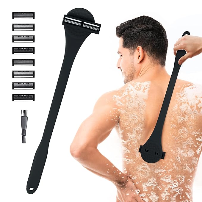 Foldable & Silicone Back Hair Body Shaver Refill Cartridges,3 Blade Razor for Men, 10 Razors Included