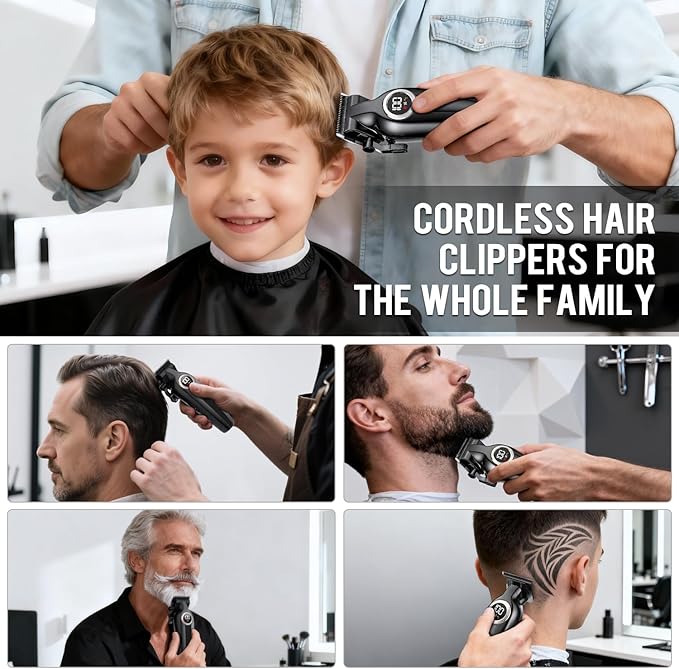 Professional Hair Clippers for Men,Cordless Barber Clippers and Trimmers Set with LED Display, Rechargeable Mens Electric Beard Trimmer,Self Haircut Fade Kit & Clipper Oil