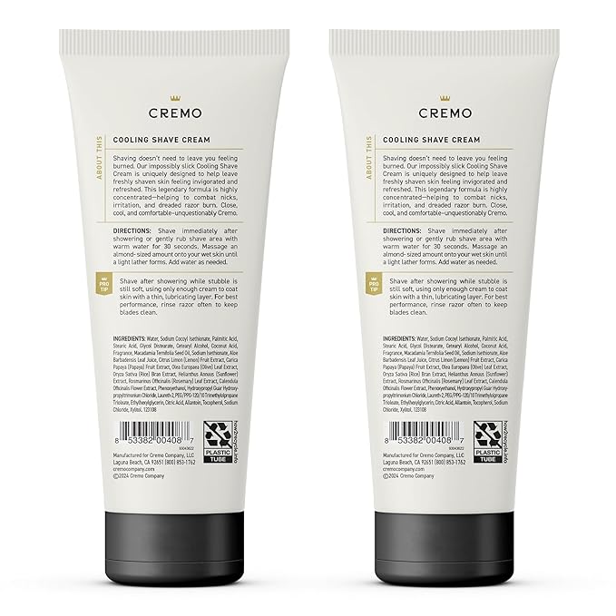 Cremo Barber Grade Cooling Shave Cream,Astonishingly Superior Ultra-Slick Shaving Cream Fights Nicks,Cuts And Razor Burn,6 Fl Oz,WHITE,(Pack of 4)