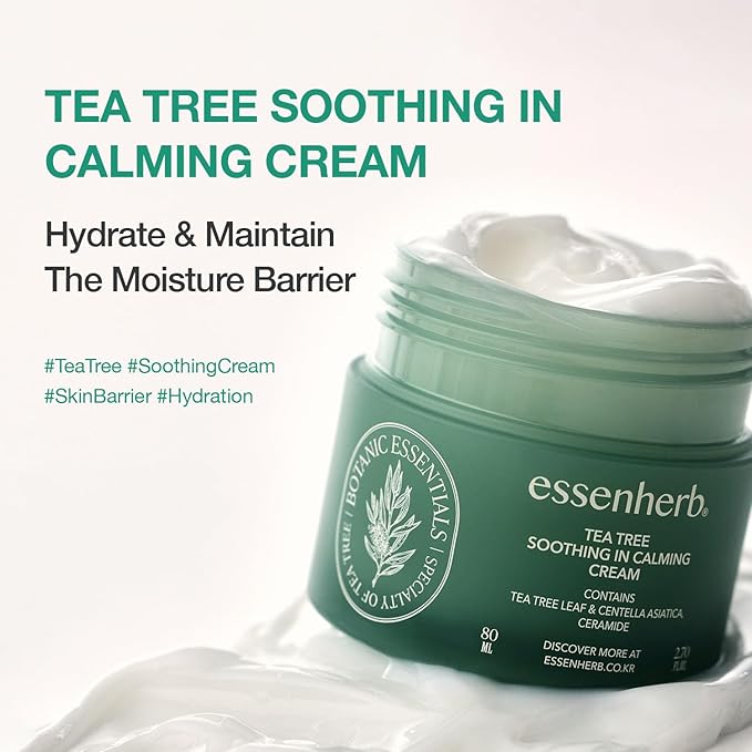 Tea Tree Soothing In Calming Cream for Sensitive Skin with Centella Asiatica help reduce redness and breakouts, Low irritating, Moisturizing Daily Texture Care, Korean Skin Care (2.70 fl.oz)