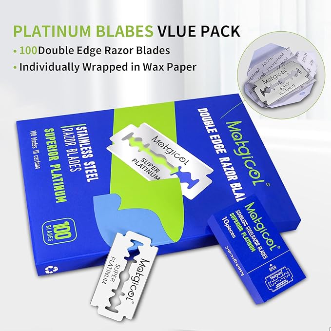 Double Edge Razor Blades for Men - 100 Count Men's Safety Razor Blades for Shaving Premium Platinum Japanese Stainless Steel - Durable, Smooth and Clean Shaves
