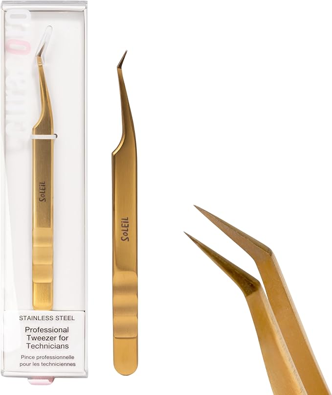 Curacoro Lash Tweezers for Eyelash Extensions - LashSmith 50° Short Tip Tweezer for Isolation, Fan Pickup & Multiple Lashing Techniques