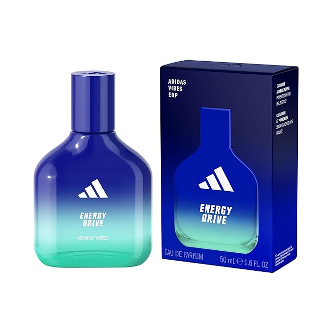 Adidas Vibes Energy Drive Eau de Parfum 1.6 fl oz (Pack of 1), Notes of Fougere, Lavender, and Vanilla, Unisex Fragrance, Long Lasting, Sporty Fragrance, Travel Size