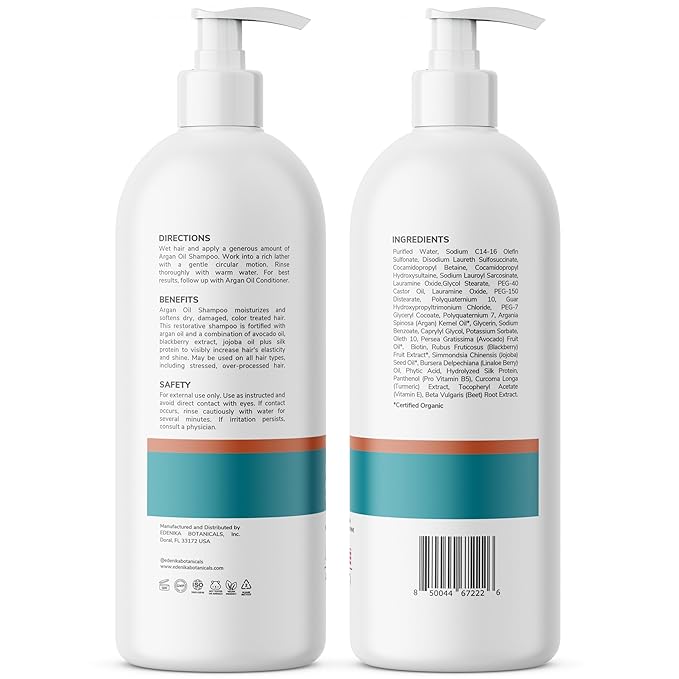 Moroccan Argan Oil Shampoo with Biotin | Repairs Treated, Dry & Damaged Hair, Deeply Hydrating & Nourishing, Paraben & Sulfate Free, Men & Women (16 fl oz Each)