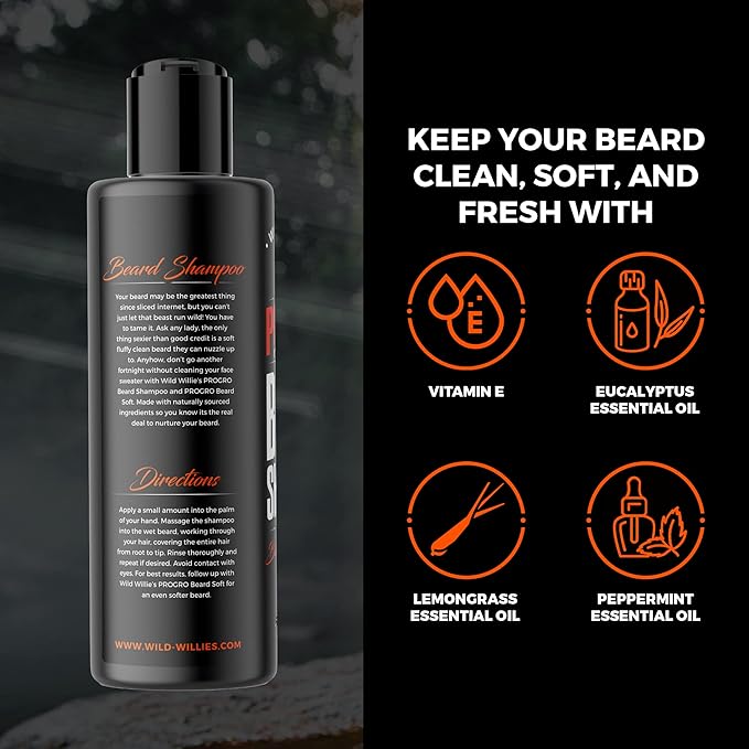 Wild Willies Beard Shampoo with Biotin & Caffeine - Nourishes & Strengthens - Moisturizing Anti-Dandruff Face Wash for Men of All Beard Types