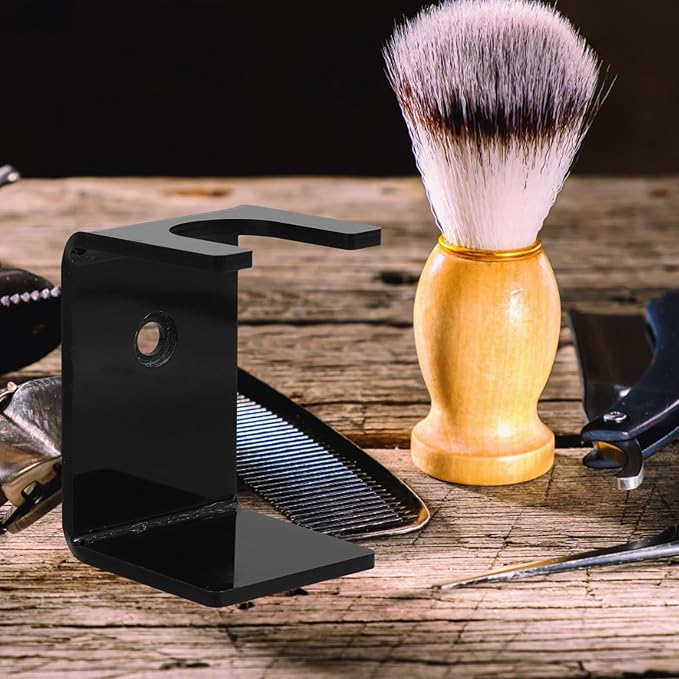 Beaupretty Razor Organizer and Shaving Brush Holder Stand for Men, Black Desktop Razor Brush Rack Bathroom Shaving Accessories Storage Station