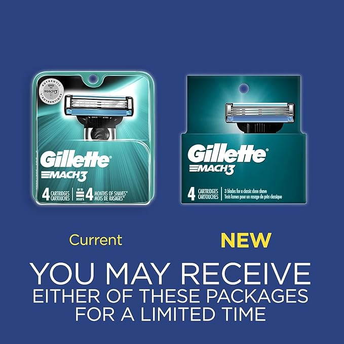 Gillette Mach3 Razor Refills for Men, 4 Razor Blade Refills (Pack of 2)