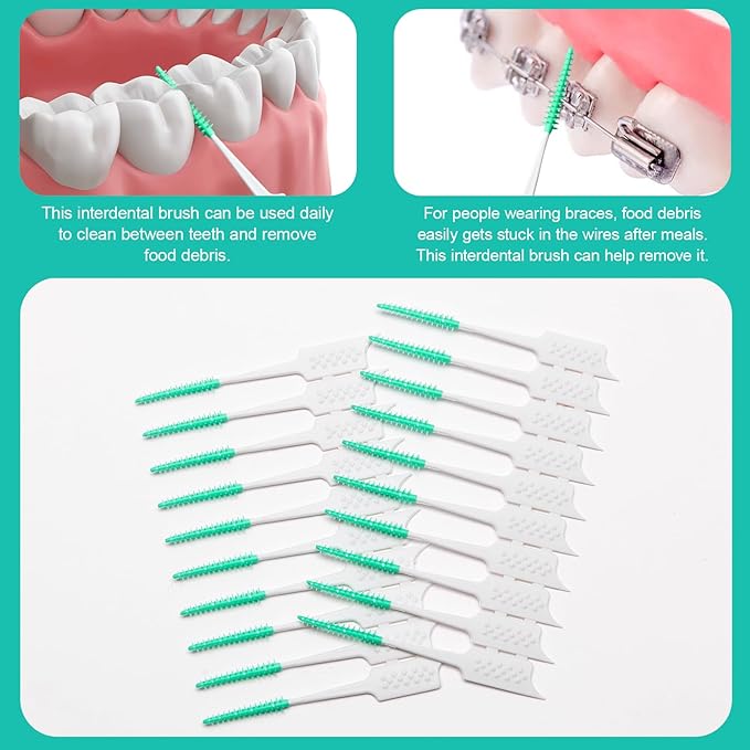 300 Pieces Interdental Brushes,Braces Brush with Silicone Head,Dental Tooth Flossing Toothpick Cleaners Tooth Tool, Blue