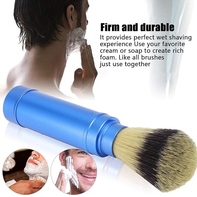 Travel Shaving Brush, Portable Blue Aluminum Shaving Brush, Ergonomic Travel Foaming Shave Tool, Assemble Facial Foaming Grooming Tool for Daily Use, Bathroom Supplies