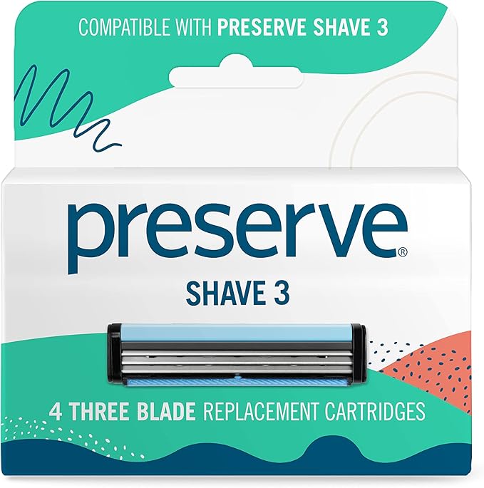 Preserve Shave 3 Razor Blade Refills, Titanium-Coated 3 Blade Cartridges with Vitamin E & Aloe – Eco Friendly, Cruelty Free, Unisex Shaving for Face & Body – 4 Pack