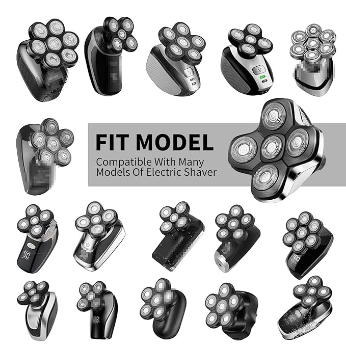 Upgrade Universal Head Shaver Replacement Heads Compatible with Freebird Shaver, Full dual blade ring design Replacement Heads For Wyklaus Head Shavers for Bald Men (Silvery)