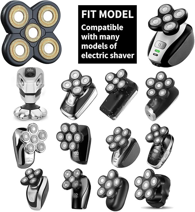 5 Blades Head Shaver Replacement Heads Replacement Blades Head Shaver Universal Replacement Blade Head Electric Razor for Men (5D Gold)