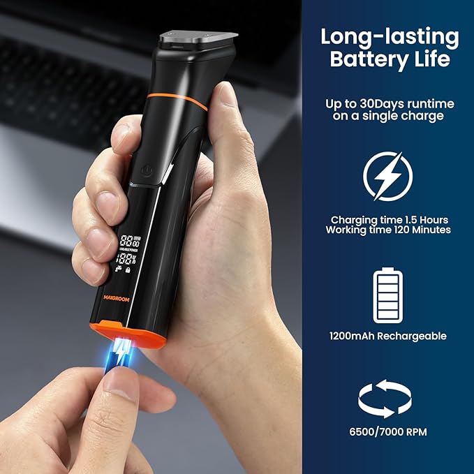 All-in-One Beard Trimmer for Men, Electric Waterproof Wet/Dry Razor Shaver for Mustache, Facial, Beard Styler, Mens Beard Grooming Kit with LED Display, USB Recharge - Black