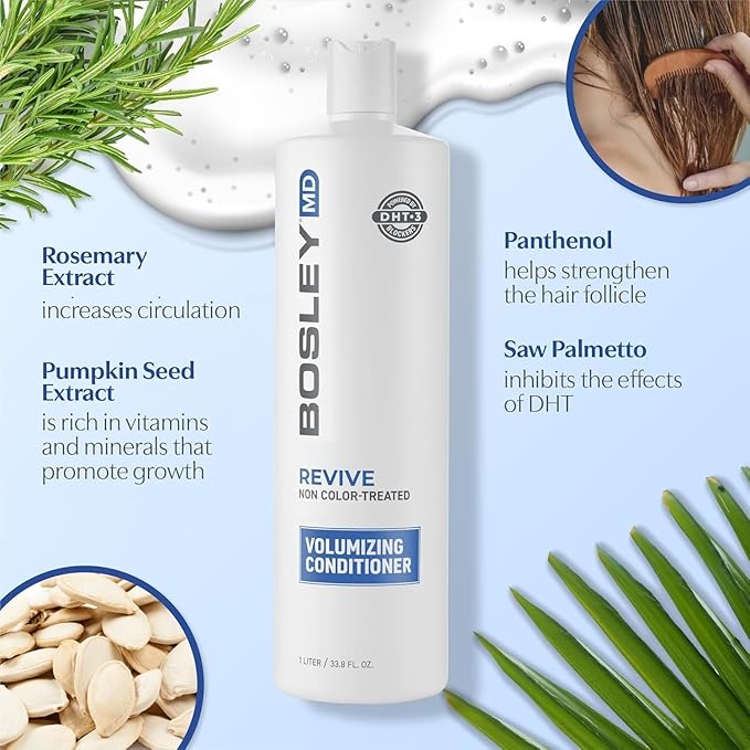 BosRevive Volumizing Conditioner for Noticeably Thinning, Non Color-Treated Hair – DHT-Blocking Saw Palmetto, Biotin Strengthening, Niacin Revitalizing & Panthenol, Vegan, Sulfate-Free 33.8 Fl Oz