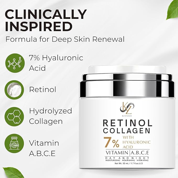 Retinol Collagen Face Moisturizer & Moisturizer Face Cream with Retinol – Anti Aging Face Cream for Women with 7% Hyaluronic Acid, Vitamins A B C E – Facial Moisturizer for Day & Night 1.7 fl oz