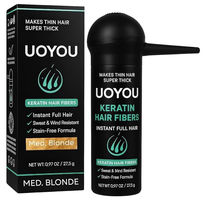 MEDIUM BLONDE Hair Fibers for Thinning Hair 27.5g Bottle with Applicator | Natural Keratin Hair Fibers Concealer for Hair Loss for Men and Women | Hair Building Fibres Powder [MEDIUM BLONDE]